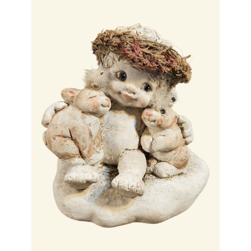 Dreamsicles Figurine. Three Amigos DC179 Cherub with two rabbits. - ITEM #3051
